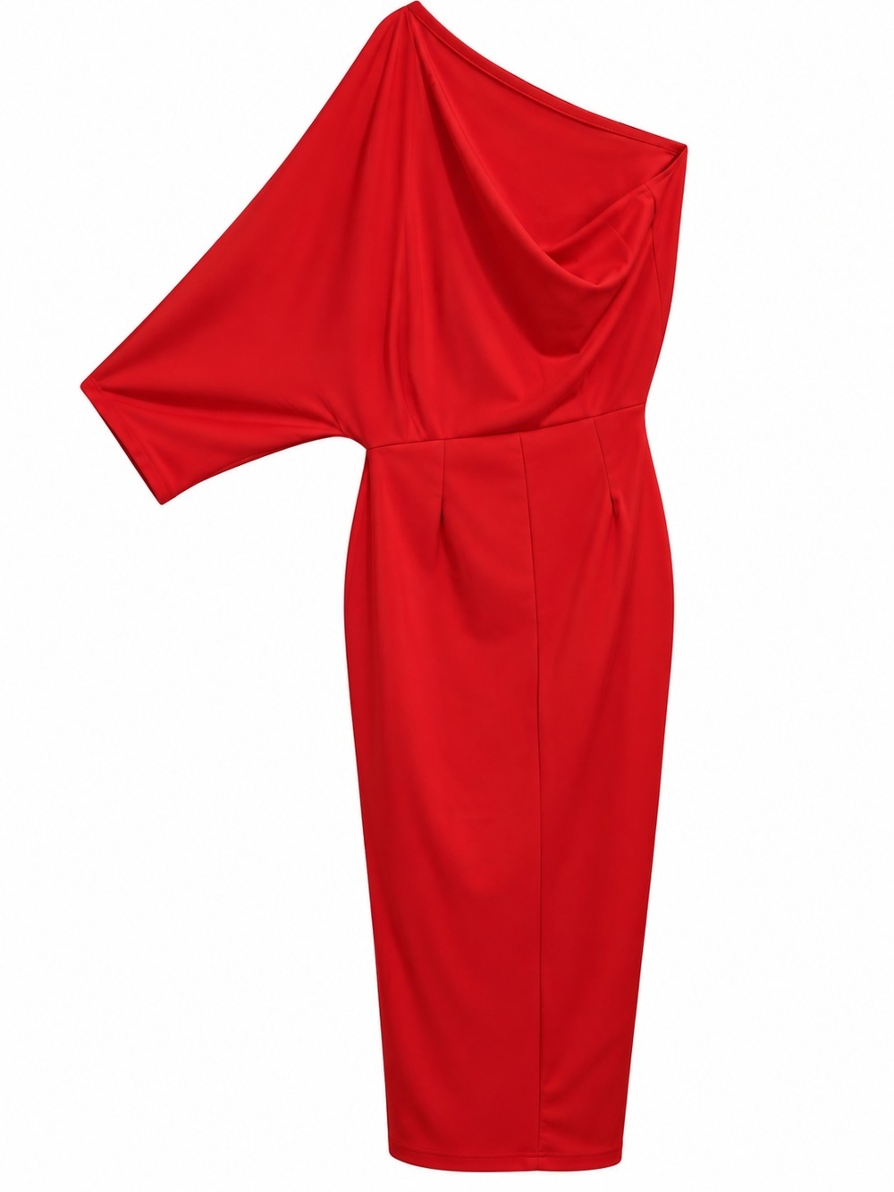 One-Shoulder Red Midi Dress